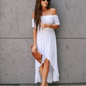 Off the shoulder hi-low dress
